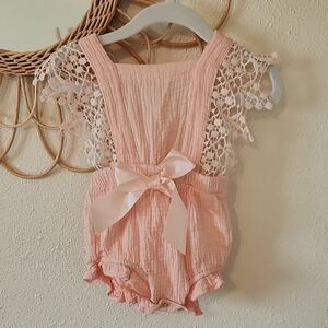 Pink Lace Ruffle Romper